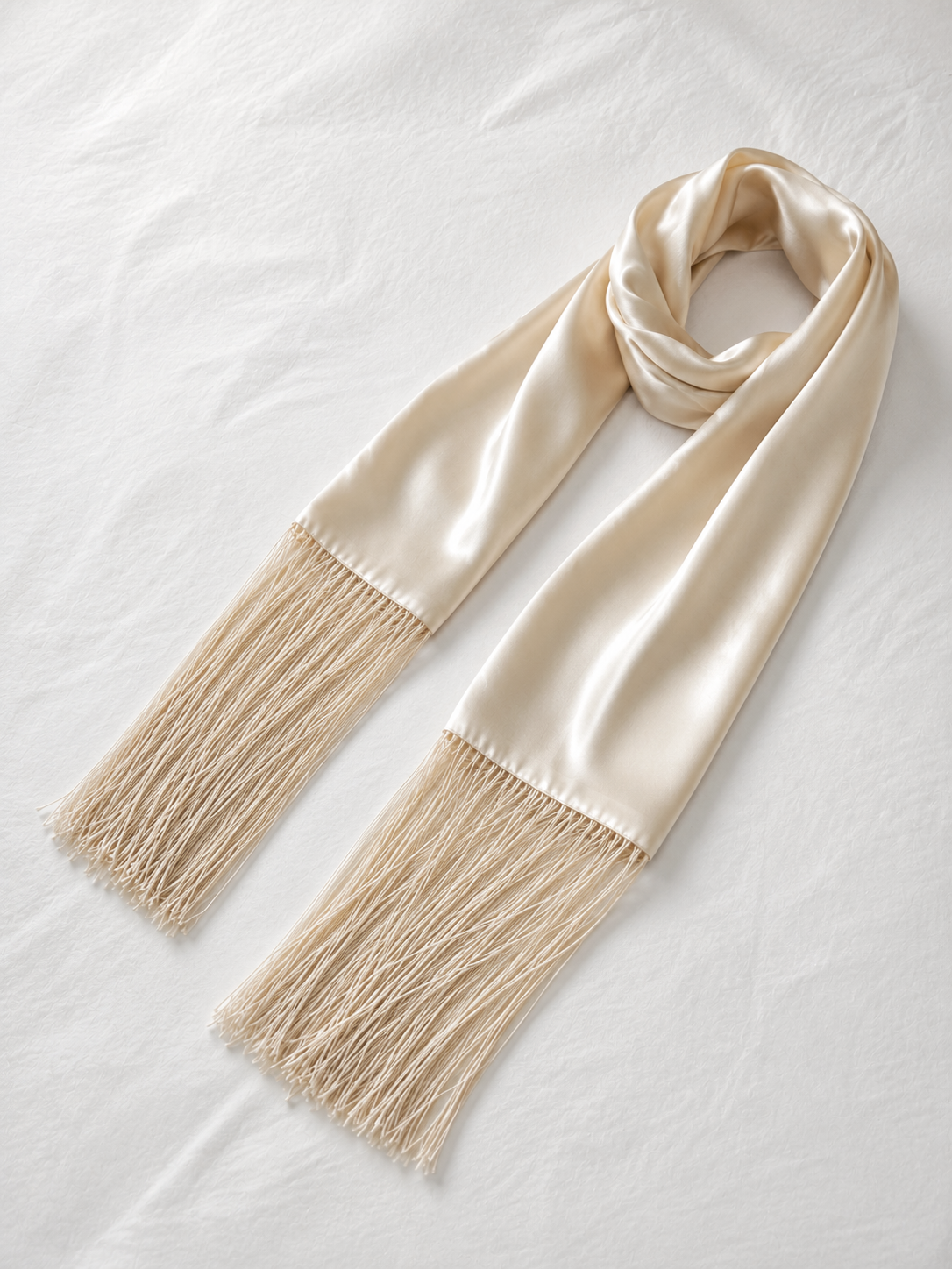 The Alina Silk Fringe Scarf 100% Silk - Champagne Gold (Pre-Order, 4-5 Weeks)