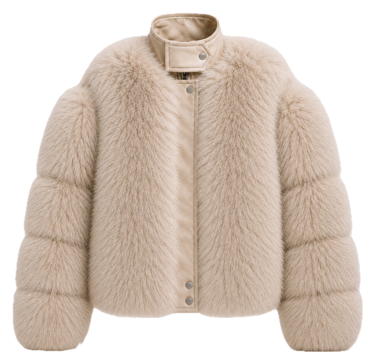 Leather & Faux Fur Bomber Jacket - Beige (Made to Order)