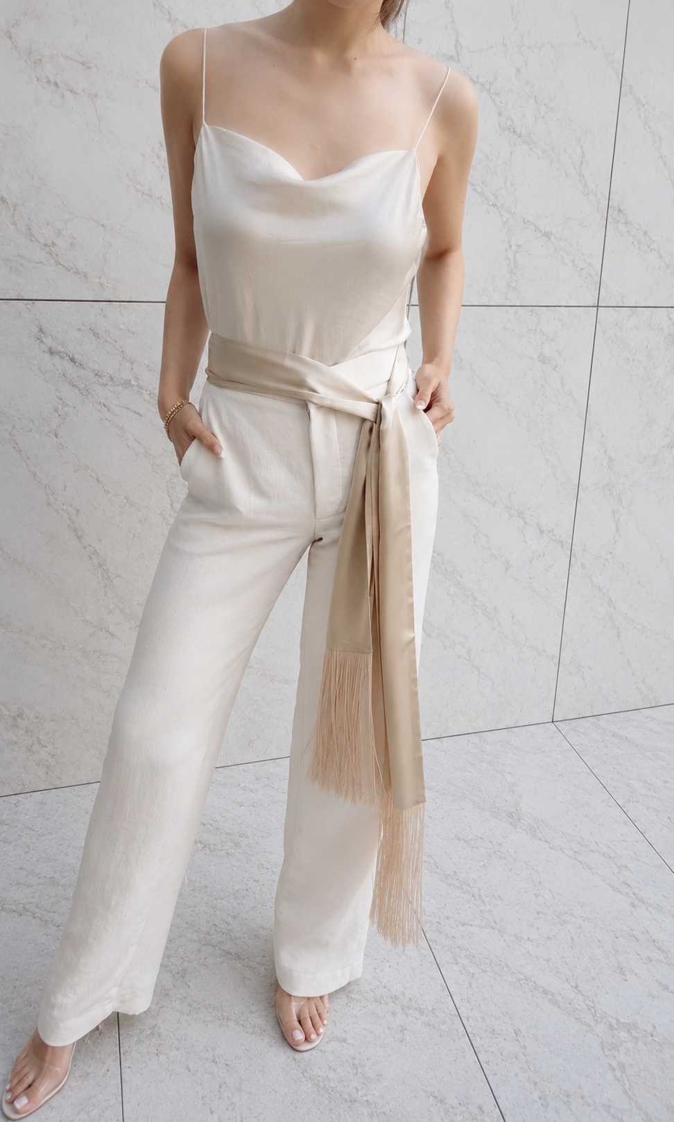 The Alina Silk Fringe Scarf 100% Silk - Champagne Gold (Pre-Order, 4-5 Weeks)