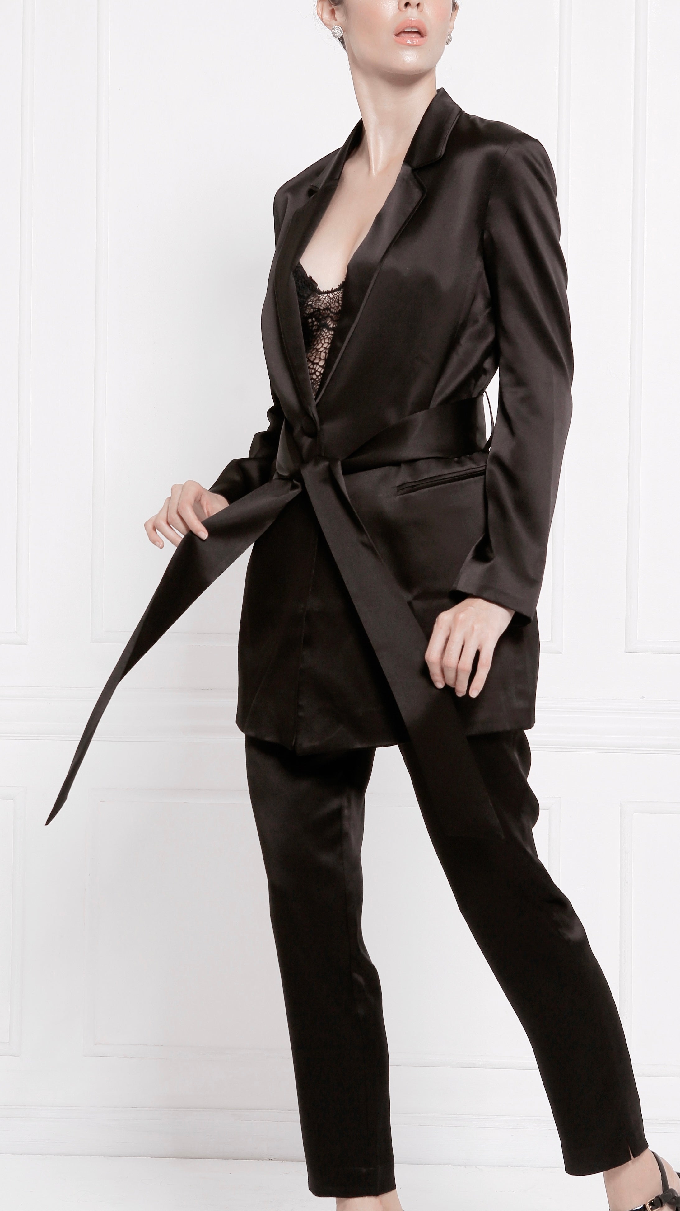 “Victoria” Silk Lounge Pants - Black