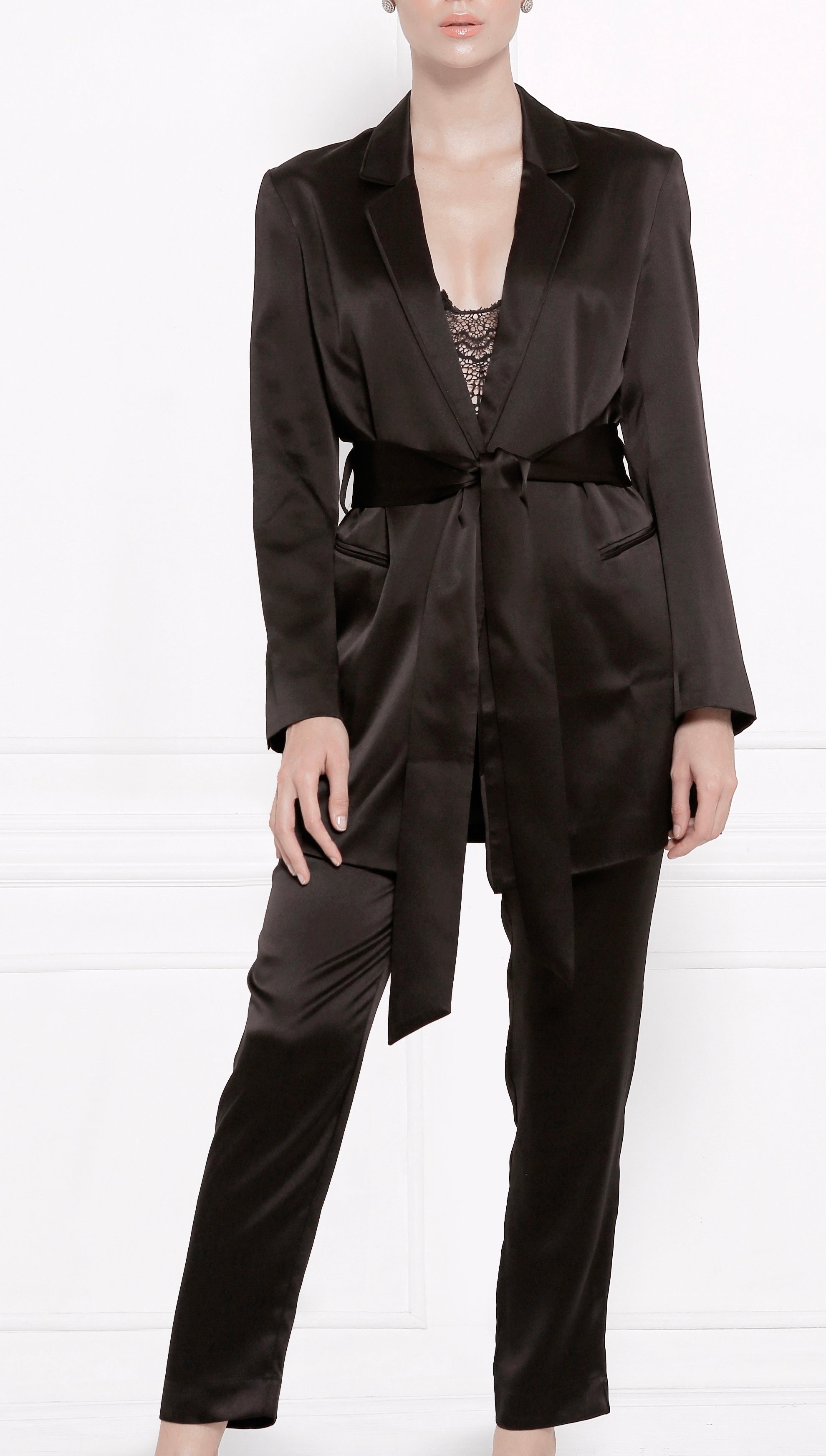 “Victoria” Silk Lounge Pants - Black