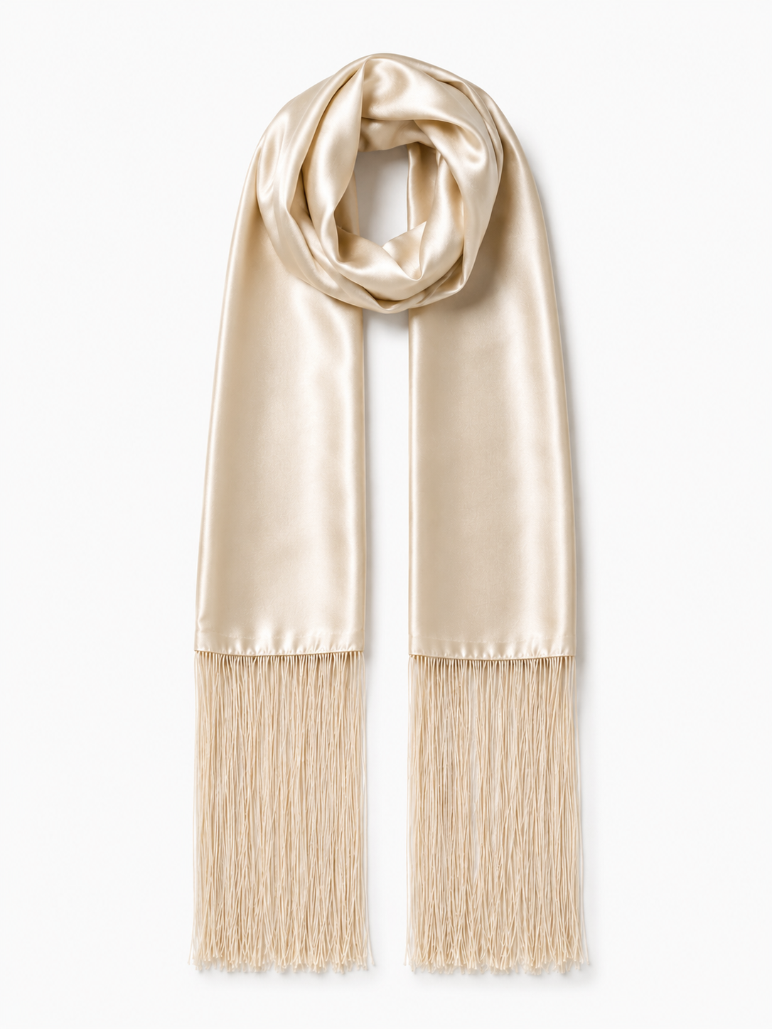 The Alina Silk Fringe Scarf 100% Silk -  Champagne Gold (Pre-Order, 4-5 Weeks)
