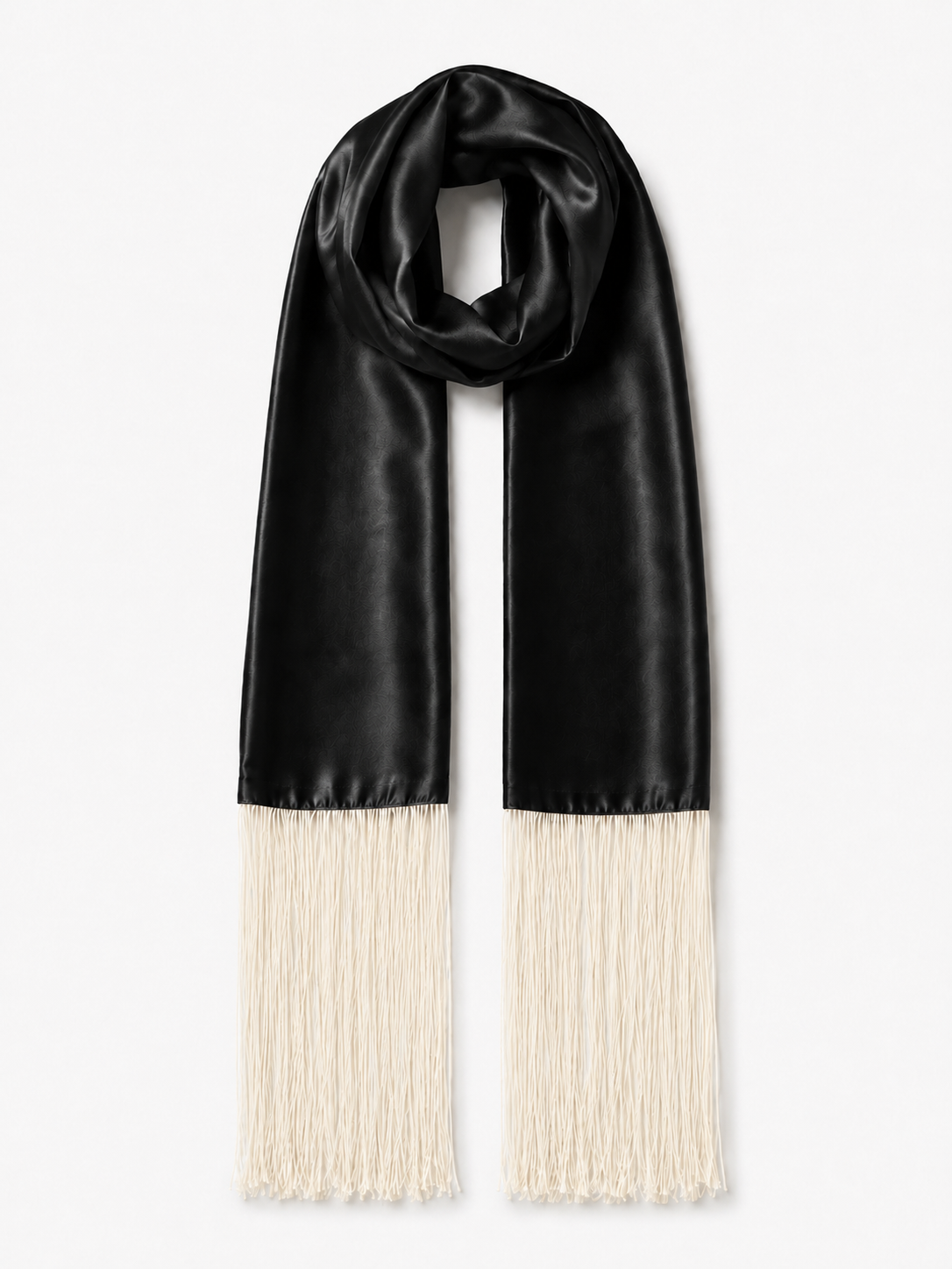 The Alina Silk Fringe Scarf 100% Silk -  Black & Cream (Pre-Order, 4-5 Weeks)