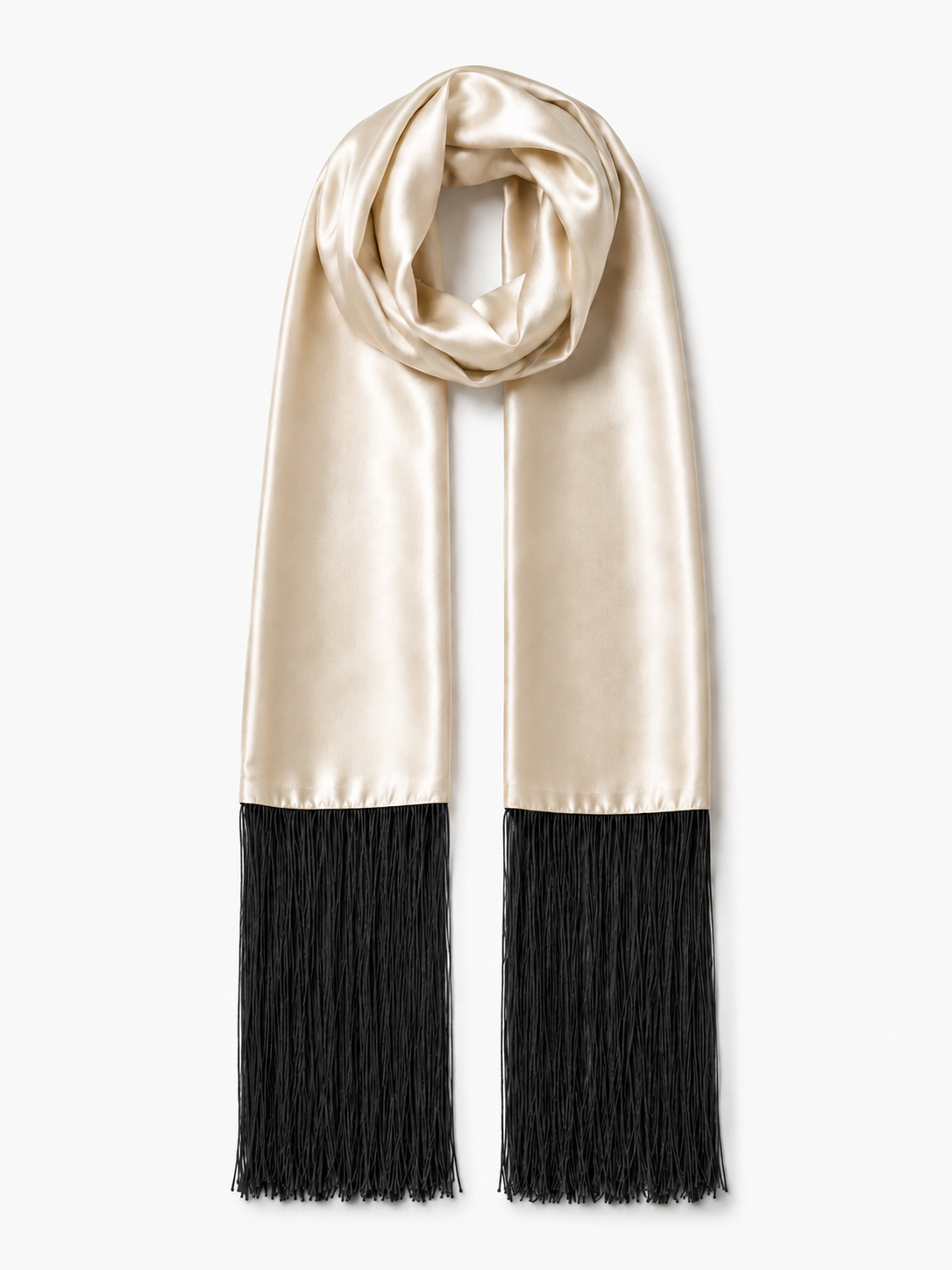The Alina Silk Fringe Scarf 100% Silk -  Champagne Gold & Black (Pre-Order, 4-5 Weeks)