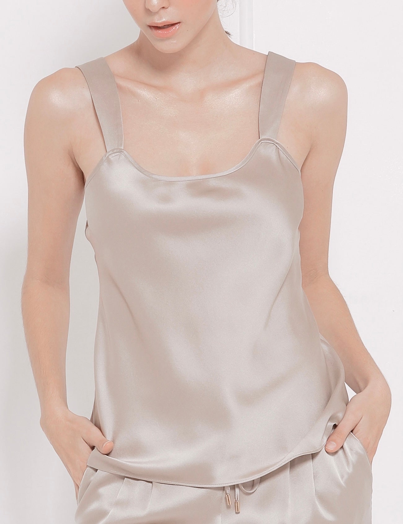 “Mila” Silk Top - Taupe