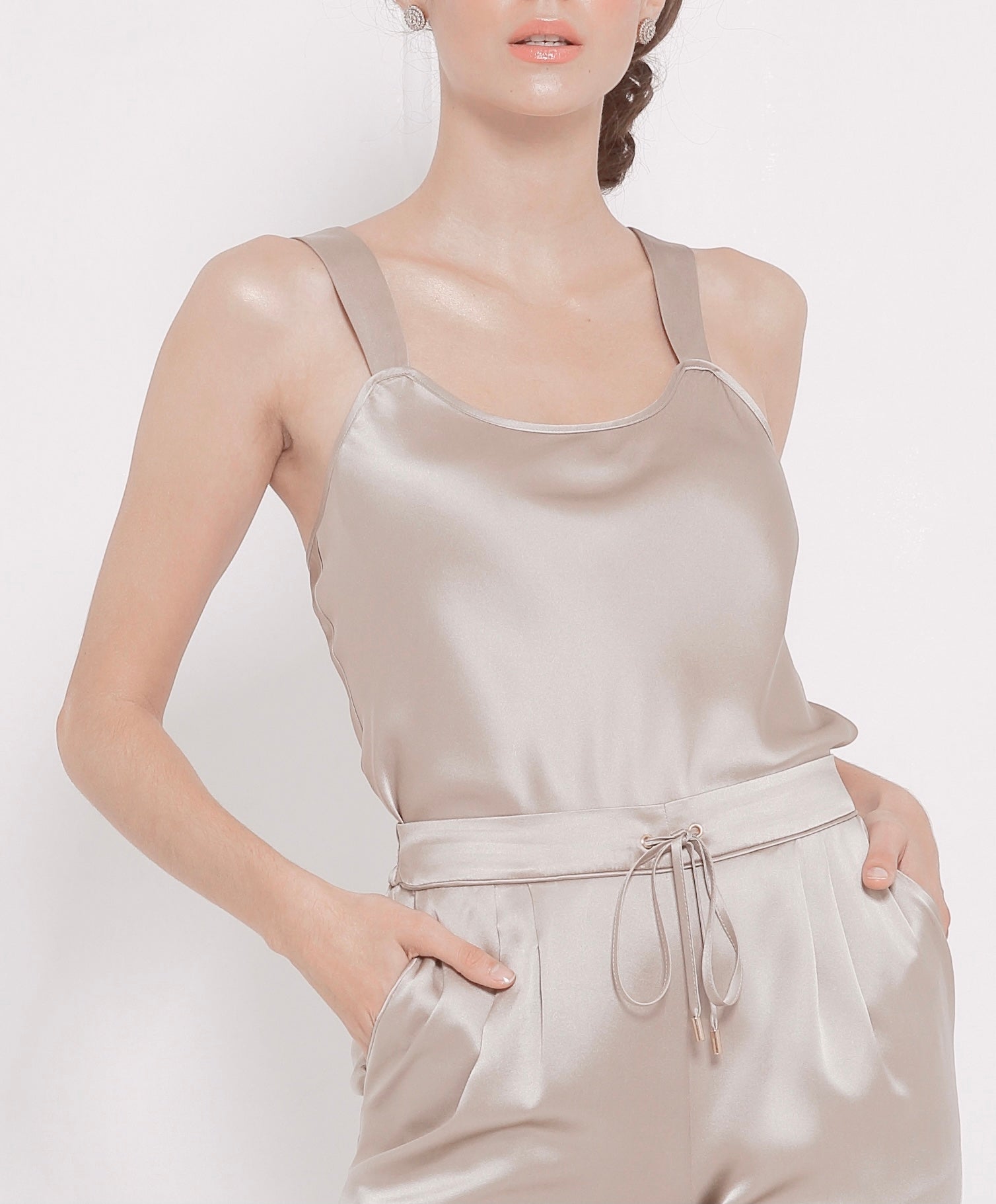 “Mila” Silk Top - Taupe