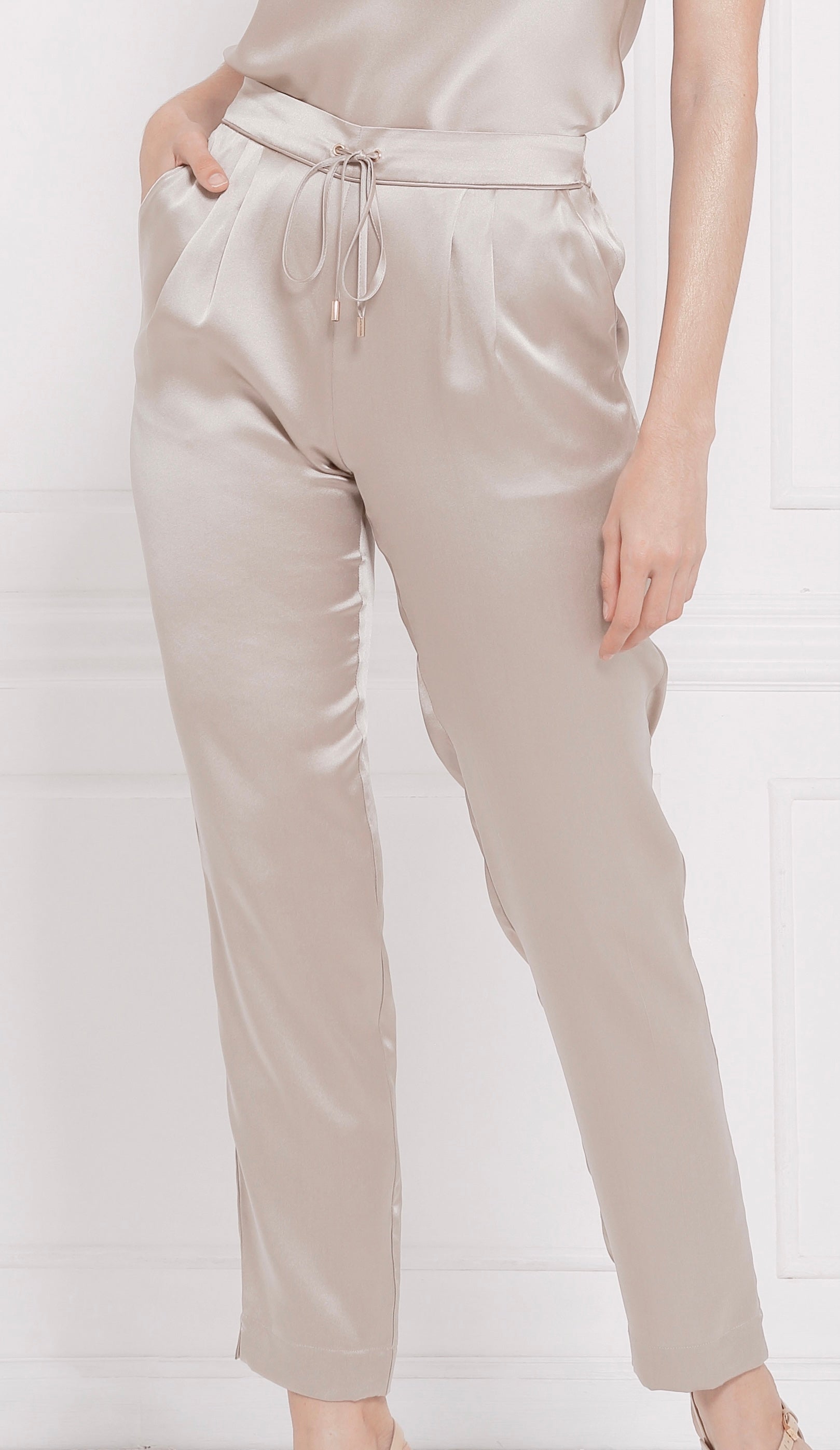 “Victoria” Silk Lounge Pants - Taupe