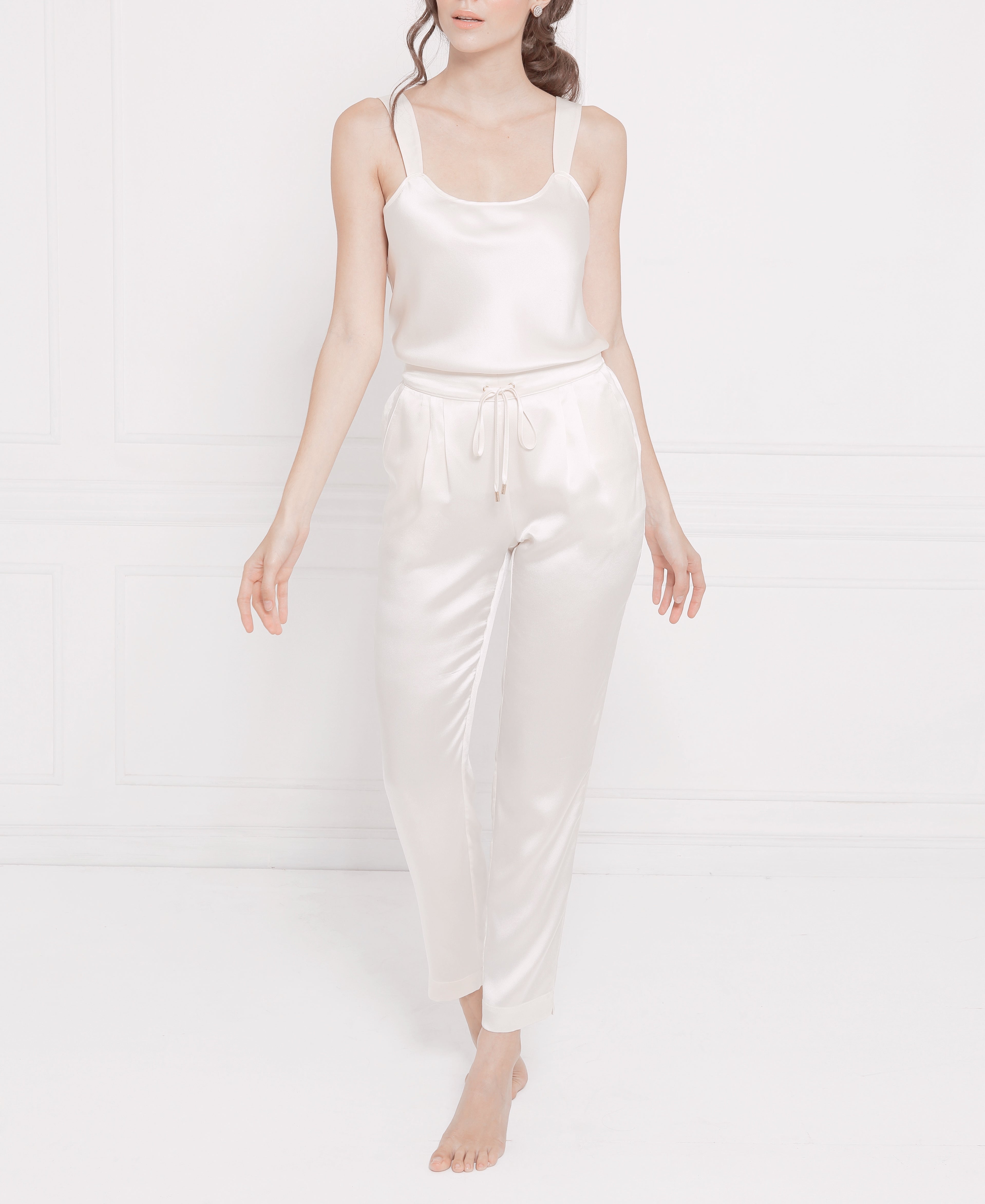 “Victoria” Silk Lounge Pants - Pearl