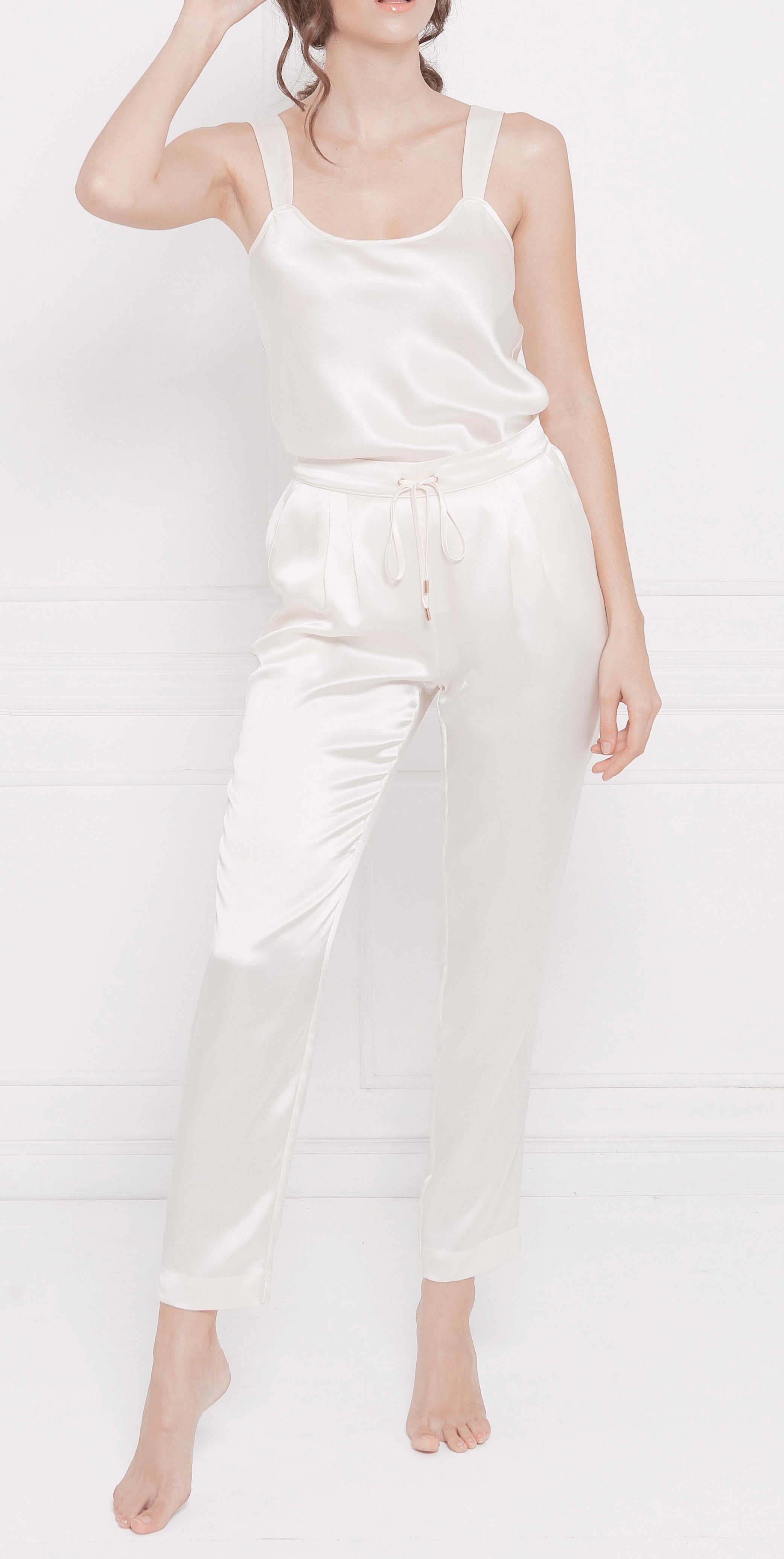 “Victoria” Silk Lounge Pants - Pearl